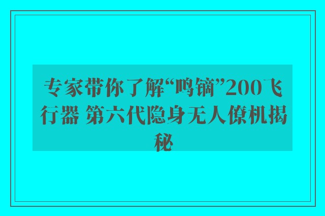 专家带你了解“鸣镝”200飞行器 第六代隐身无人僚机揭秘